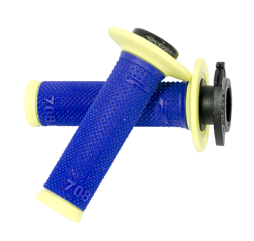 Грипсы Progrip 708-325 Yellow Fluo-Electric Blue +7 различных креплений троса газа фото 1